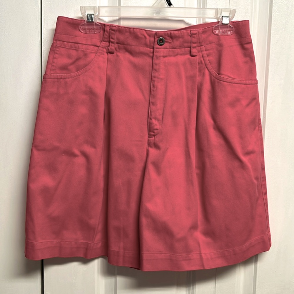 Liz Sport Coral Pink Pleated High Waisted Khaki Shorts Size 12
